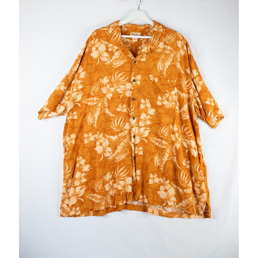Panama Jack Floral Button Up Shirt Mens‎ 3XL Orange Excellent Tropical Rayon